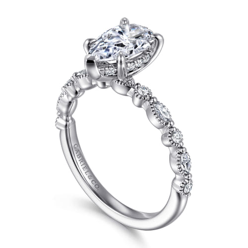 14K White Gold Pear Shape Diamond Engagement Ring