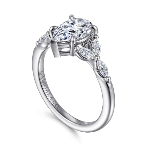 14K White Gold Pear Shape Diamond Engagement Ring