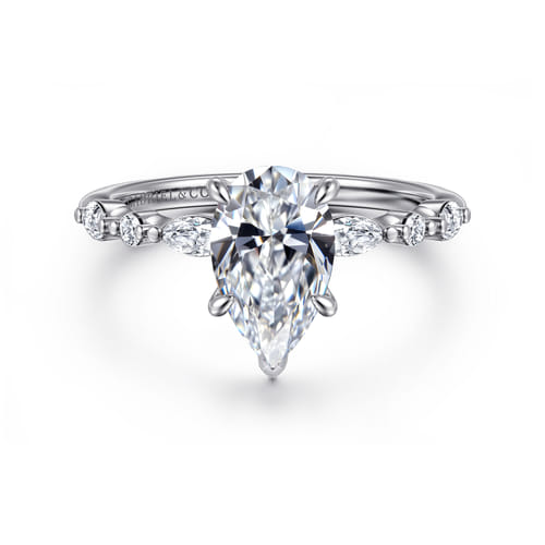 14K White Gold Pear Shape Diamond Engagement Ring