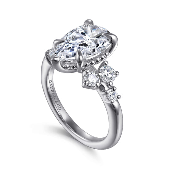 14K White Gold Pear Shape Diamond Engagement Ring angle 3
