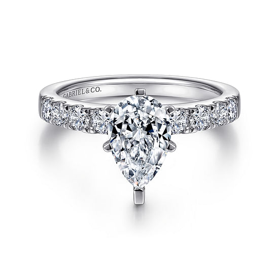 Gabriel - 14K White Gold Pear Shape Diamond Engagement Ring