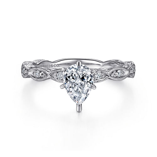 14K White Gold Pear Shape Diamond Engagement Ring