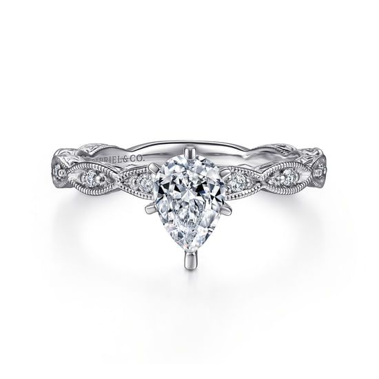 Gabriel - 14K White Gold Pear Shape Diamond Engagement Ring