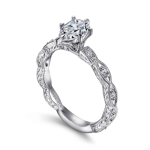 14K White Gold Pear Shape Diamond Engagement Ring