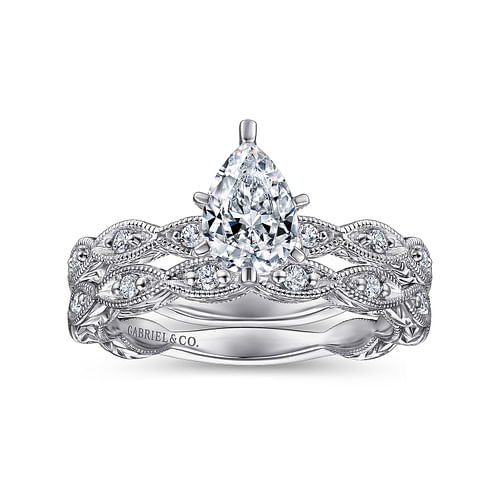 14K White Gold Pear Shape Diamond Engagement Ring