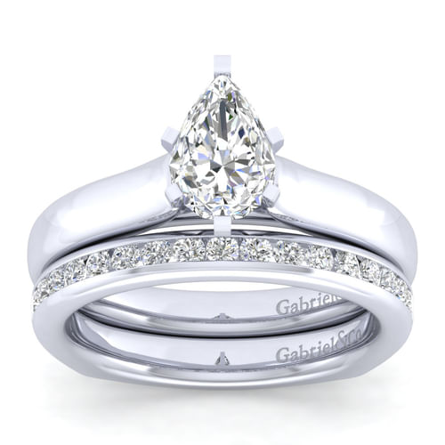 14K White Gold Pear Shape Diamond Engagement Ring