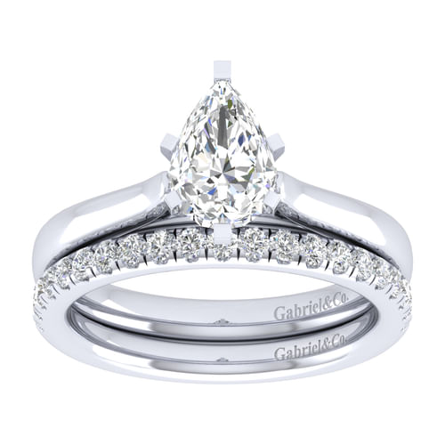 14K White Gold Pear Shape Diamond Engagement Ring