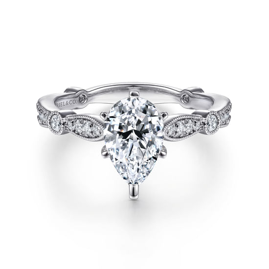 Gabriel - 14K White Gold Pear Shape Diamond Engagement Ring