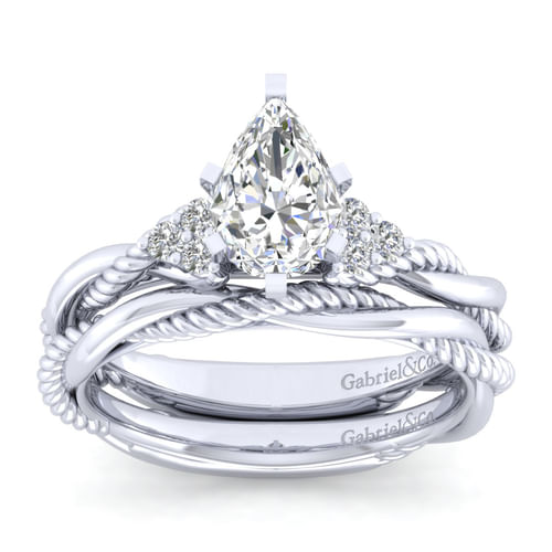 14K White Gold Pear Shape Diamond Engagement Ring