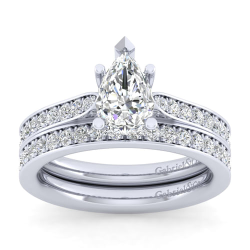 14K White Gold Pear Shape Diamond Engagement Ring