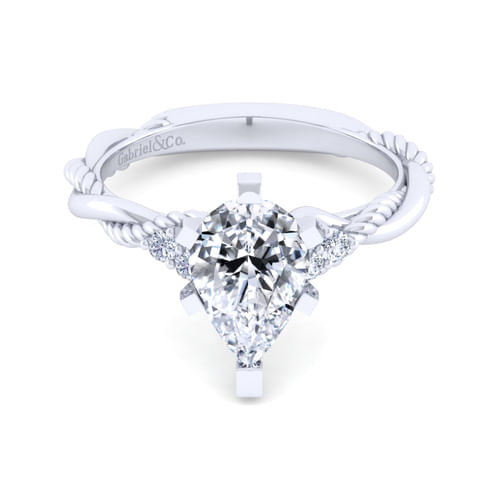 14K White Gold Pear Shape Diamond Twisted Engagement Ring