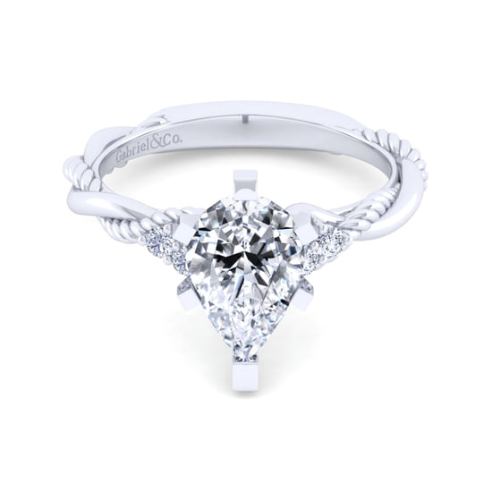 Gabriel - 14K White Gold Pear Shape Diamond Twisted Engagement Ring