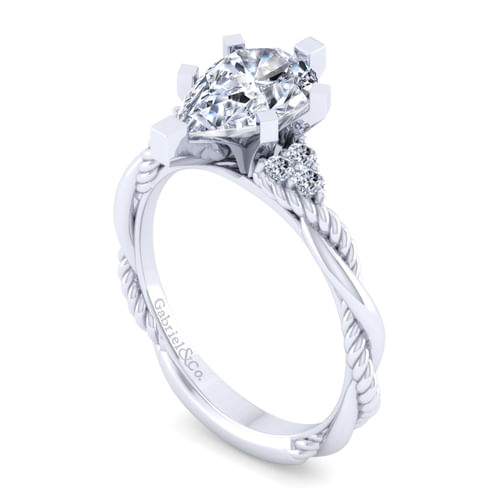 14K White Gold Pear Shape Diamond Twisted Engagement Ring