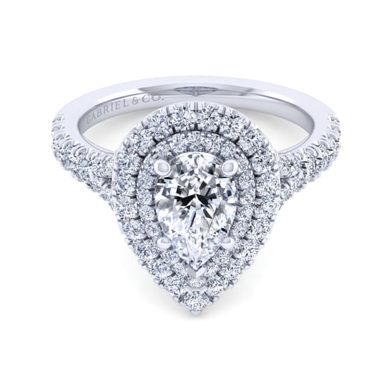 Gabriel - 14K White Gold Pear Shape Double Halo Diamond Engagement Ring