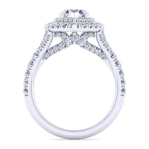 14K White Gold Pear Shape Double Halo Diamond Engagement Ring