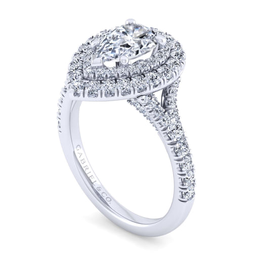 14K White Gold Pear Shape Double Halo Diamond Engagement Ring