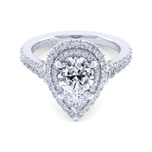 14K White Gold Pear Shape Double Halo Diamond Engagement Ring
