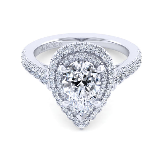 Gabriel - 14K White Gold Pear Shape Double Halo Diamond Engagement Ring