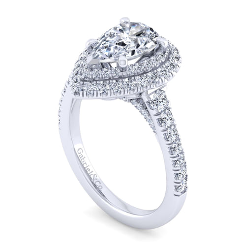 14K White Gold Pear Shape Double Halo Diamond Engagement Ring