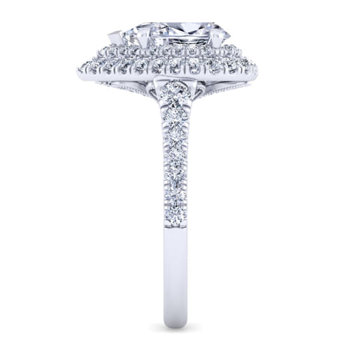 14K White Gold Pear Shape Double Halo Diamond Engagement Ring