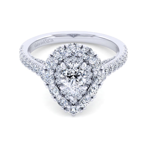 14K White Gold Pear Shape Double Halo Diamond Engagement Ring