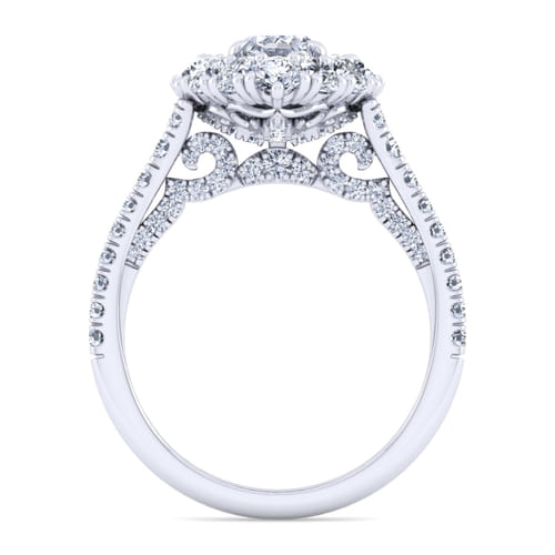 14K White Gold Pear Shape Double Halo Diamond Engagement Ring