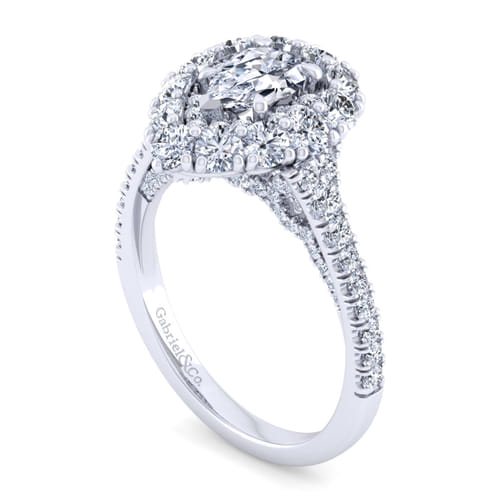 14K White Gold Pear Shape Double Halo Diamond Engagement Ring