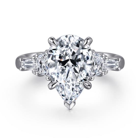 Gabriel - 14K White Gold Pear Shape Five Stone Diamond Engagement Ring