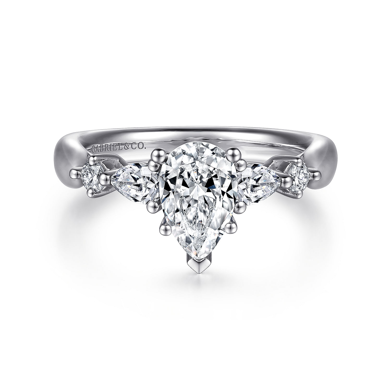 Gabriel - 14K White Gold Pear Shape Five Stone Diamond Engagement Ring