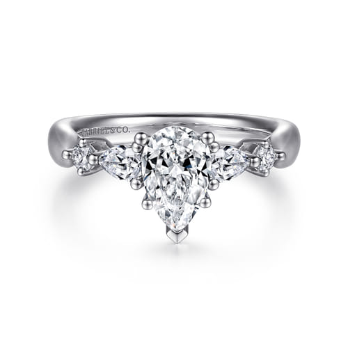 14K White Gold Pear Shape Five Stone Diamond Engagement Ring