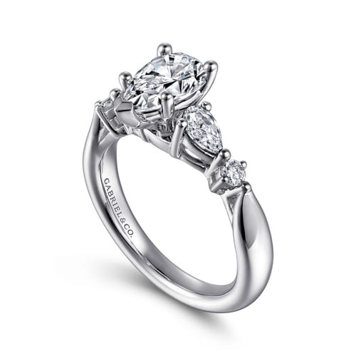 14K White Gold Pear Shape Five Stone Diamond Engagement Ring