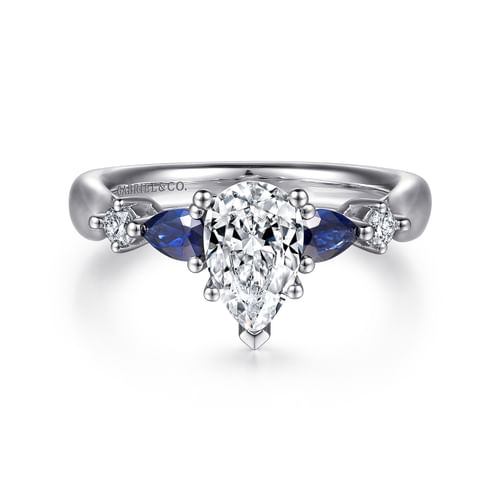 14K White Gold Pear Shape Five Stone Sapphire and Diamond Engagement Ring