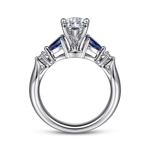 14K White Gold Pear Shape Five Stone Sapphire and Diamond Engagement Ring