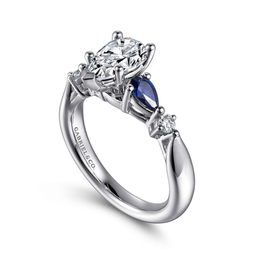 14K White Gold Pear Shape Five Stone Sapphire and Diamond Engagement Ring