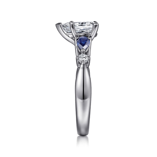 14K White Gold Pear Shape Five Stone Sapphire and Diamond Engagement Ring