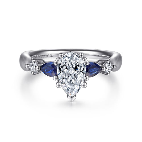 14K White Gold Pear Shape Five Stone Sapphire and Diamond Engagement Ring