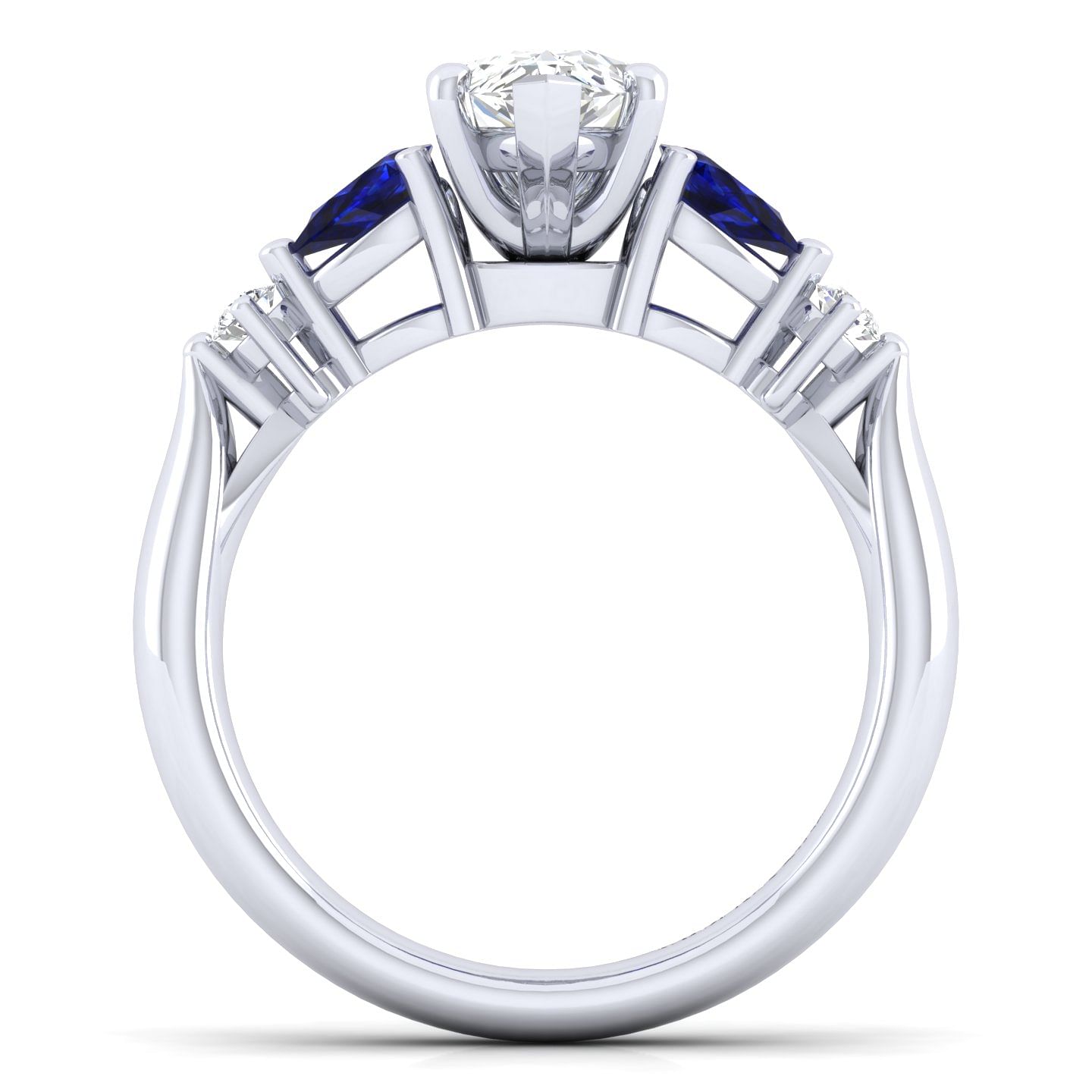 14K White Gold Pear Shape Five Stone Sapphire and Diamond Engagement Ring