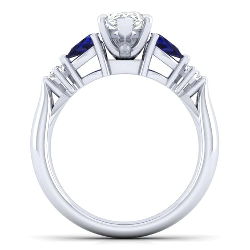 14K White Gold Pear Shape Five Stone Sapphire and Diamond Engagement Ring
