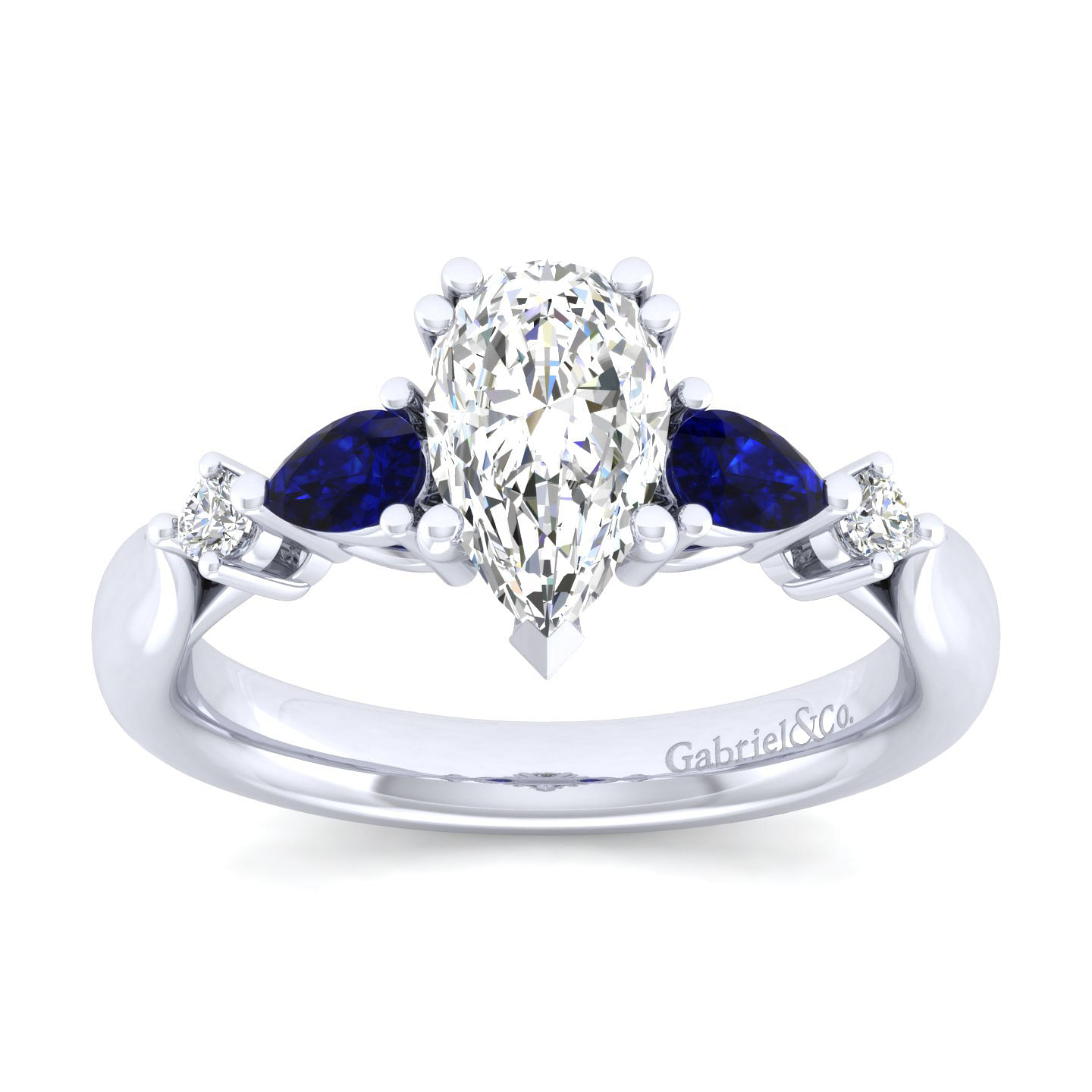 14K White Gold Pear Shape Five Stone Sapphire and Diamond Engagement Ring