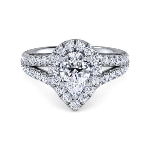 14K White Gold Pear Shape Halo Diamond Engagement Ring