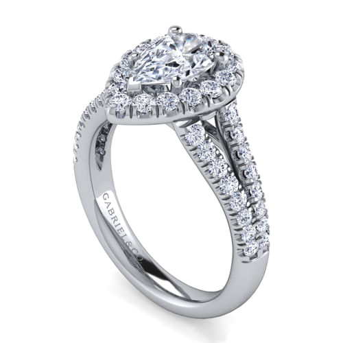 14K White Gold Pear Shape Halo Diamond Engagement Ring