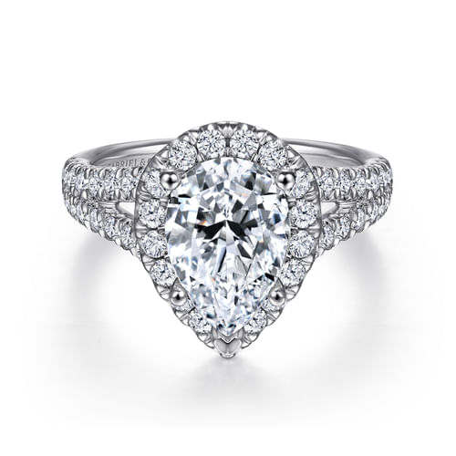 14K White Gold Pear Shape Halo Diamond Engagement Ring