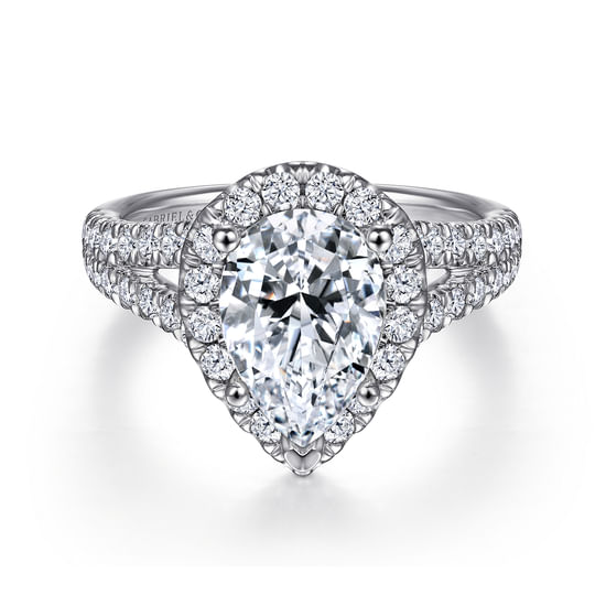 Gabriel - 14K White Gold Pear Shape Halo Diamond Engagement Ring