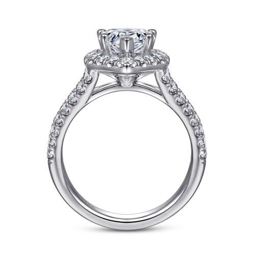 14K White Gold Pear Shape Halo Diamond Engagement Ring