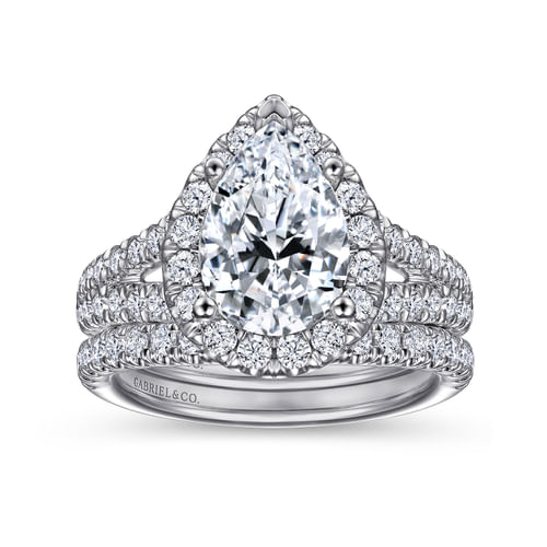 14K White Gold Pear Shape Halo Diamond Engagement Ring