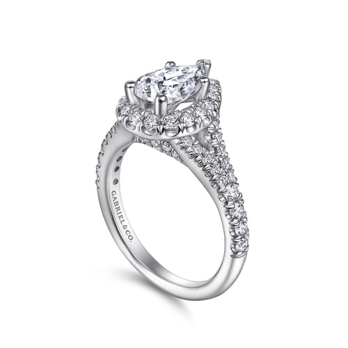 14K White Gold Pear Shape Halo Diamond Engagement Ring