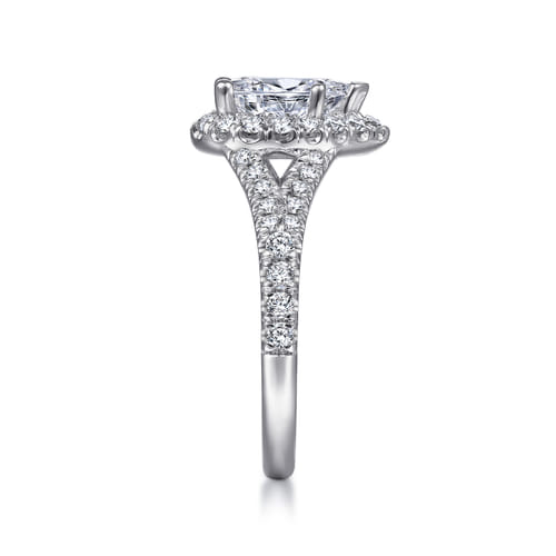 14K White Gold Pear Shape Halo Diamond Engagement Ring