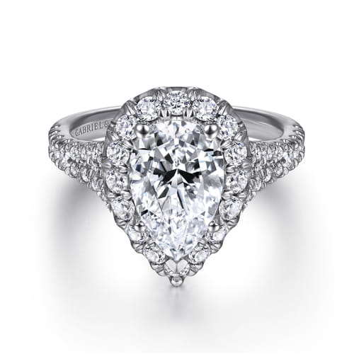 14K White Gold Pear Shape Halo Diamond Engagement Ring