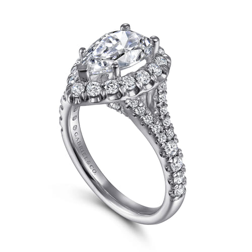 14K White Gold Pear Shape Halo Diamond Engagement Ring