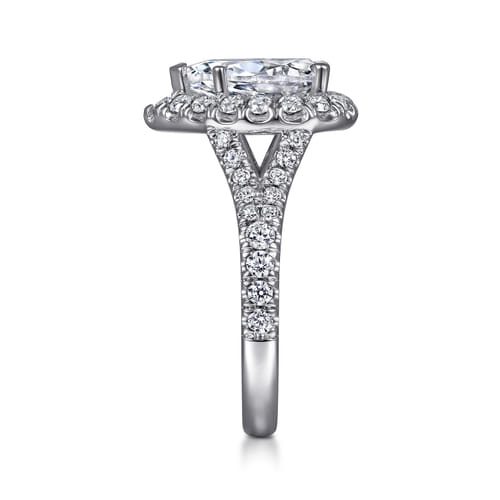 14K White Gold Pear Shape Halo Diamond Engagement Ring